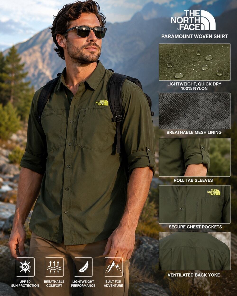 The North Face Shirt Mens XXL Green  Paramount‎ Woven Long Sleeve UPF 50 NWT